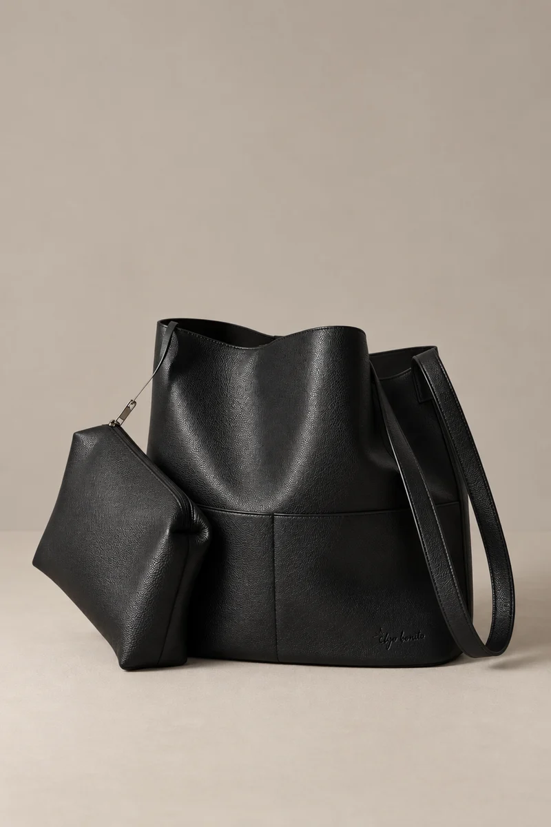 Bolso shopper con neceser negro
