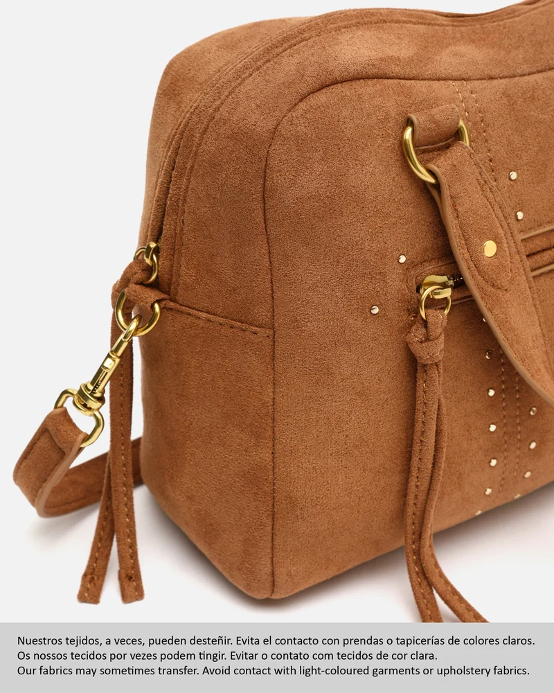 Seysy bolso de mano y bandolera efecto ante con detalles metálicos