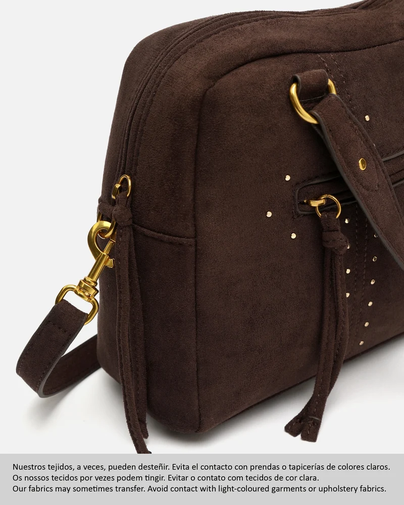 Seysy bolso de mano y bandolera efecto ante con detalles metálicos