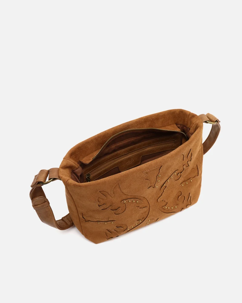 Dobli bolso bandolera efecto ante con detalles metálicos