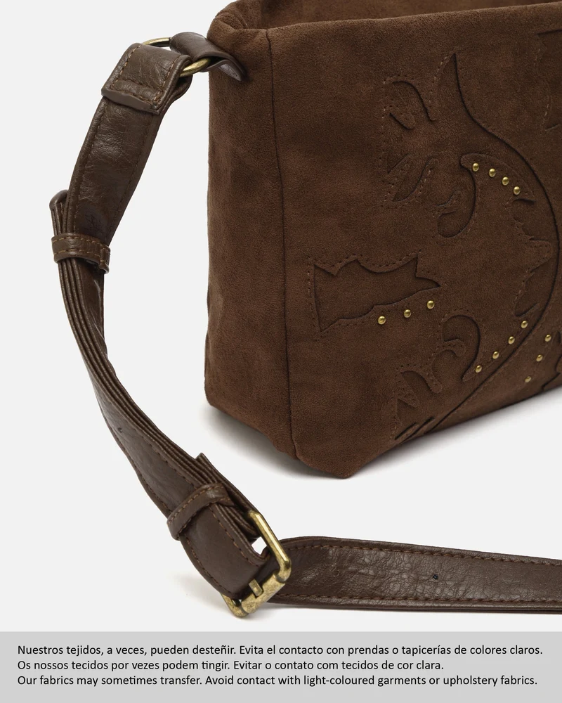 Dobli bolso bandolera efecto ante con detalles metálicos