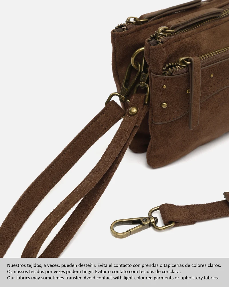 Doblipi bolso bandolera mini efecto ante con detalles metálicos
