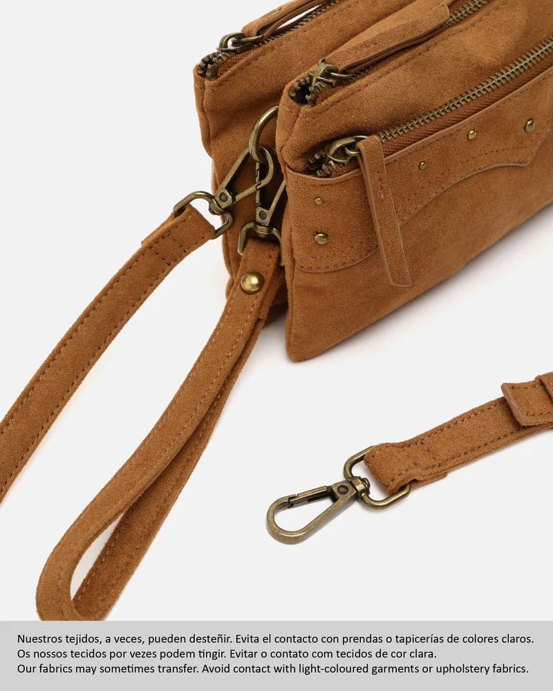 Doblipi bolso bandolera mini efecto ante con detalles metálicos