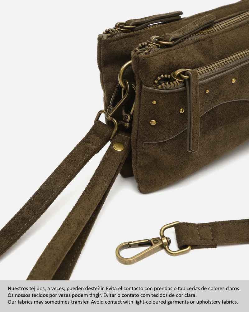 Doblipi bolso bandolera mini efecto ante con detalles metálicos