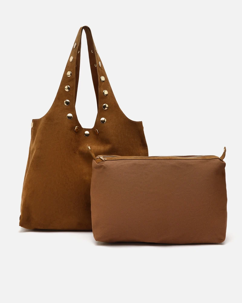 Nemi bolso hobo grande efecto ante con detalles metálicos grandes