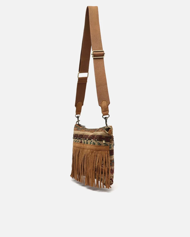 Jovani bolso bandolera jacquard con flecos y detalles metálicos