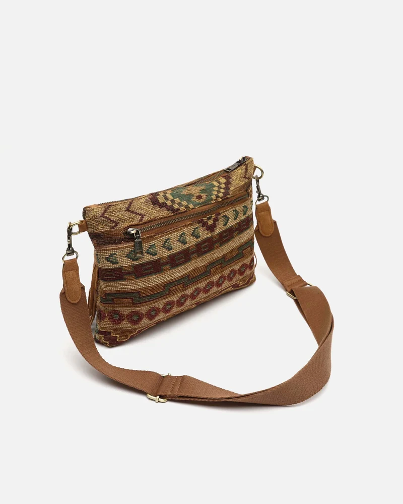 Jovani bolso bandolera jacquard con flecos y detalles metálicos