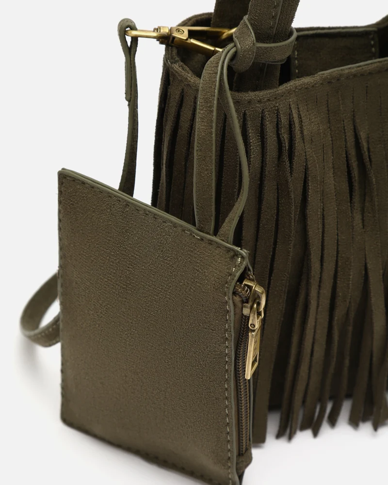 Morodi bolso tote de fiesta pequeño con flecos efecto ante y detalle colgante