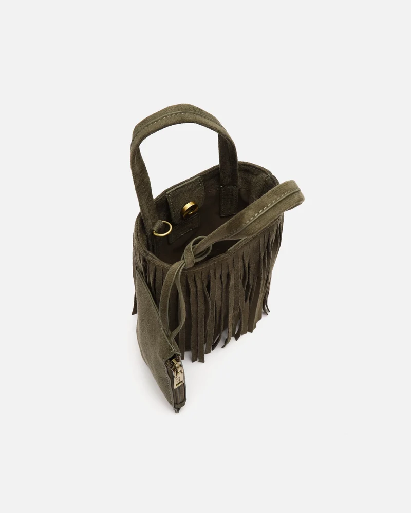 Morodi bolso tote de fiesta pequeño con flecos efecto ante y detalle colgante