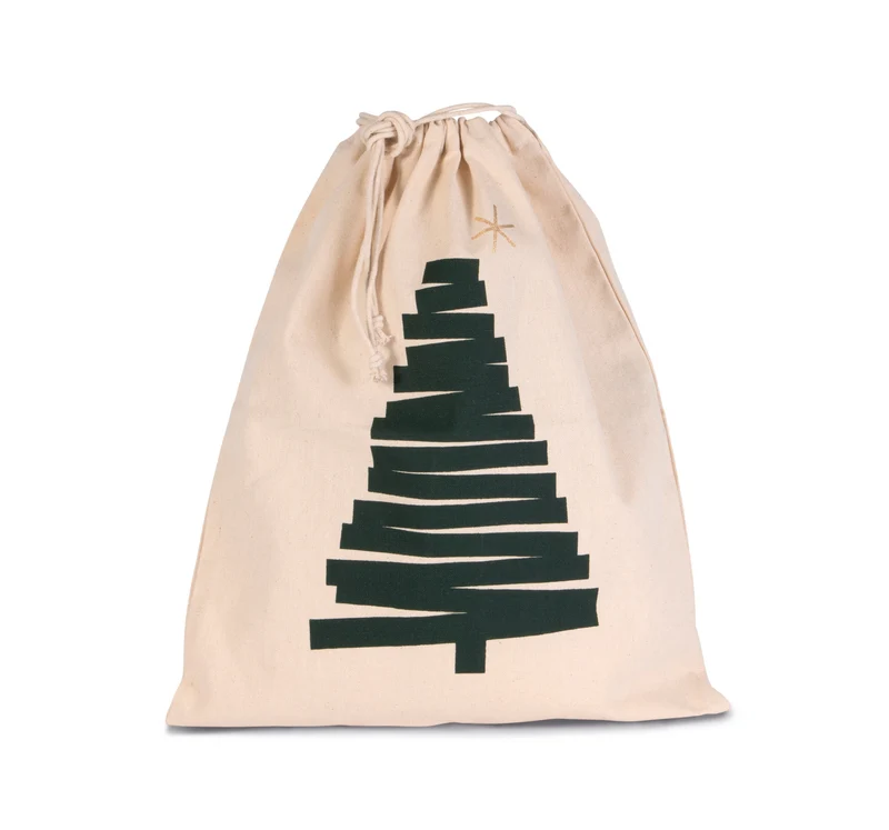 Saco de algodão com cordão, motivo árvore de Natal.