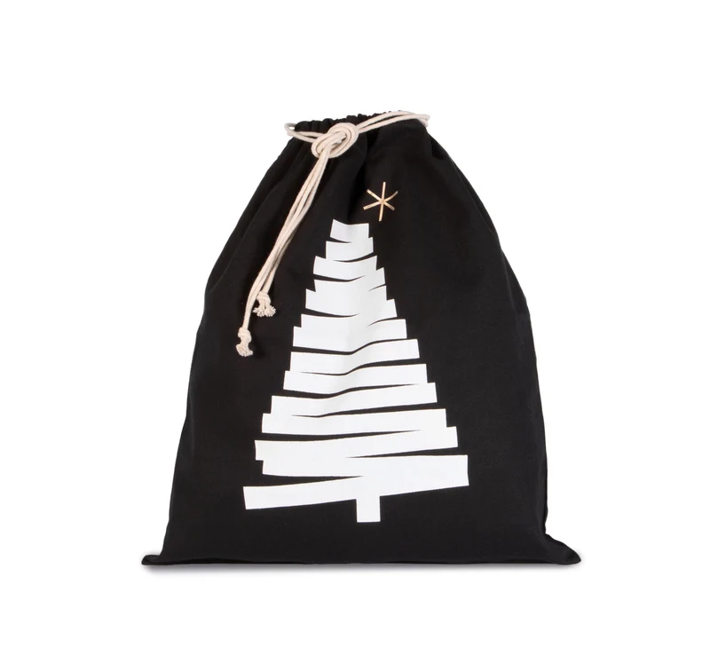Saco de algodão com cordão, motivo árvore de Natal.