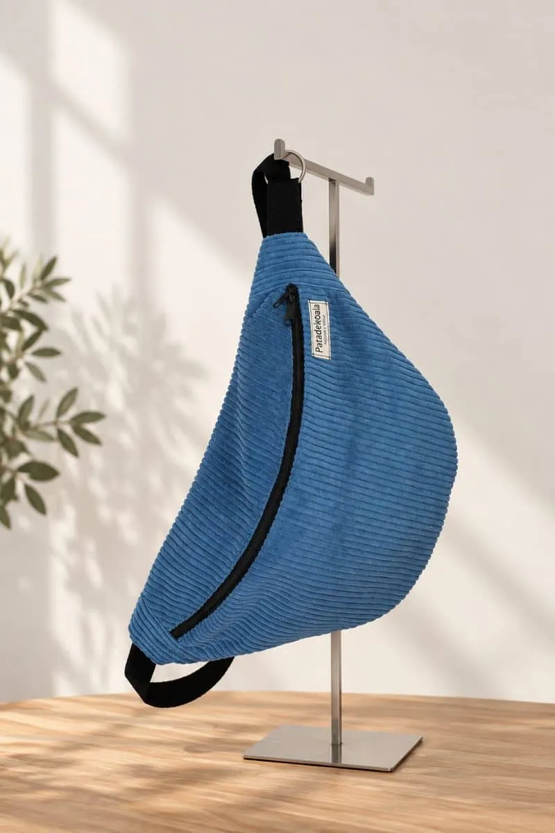 Riñonera bandolera pana azul