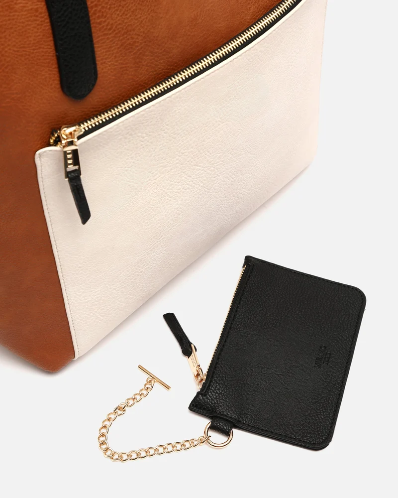 Minervina bolso shopper grande tricolor con colgante