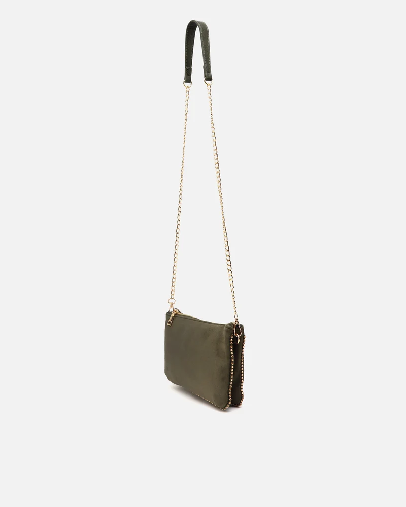Boleo bolso bandolera efecto ante y con detalles metálicos