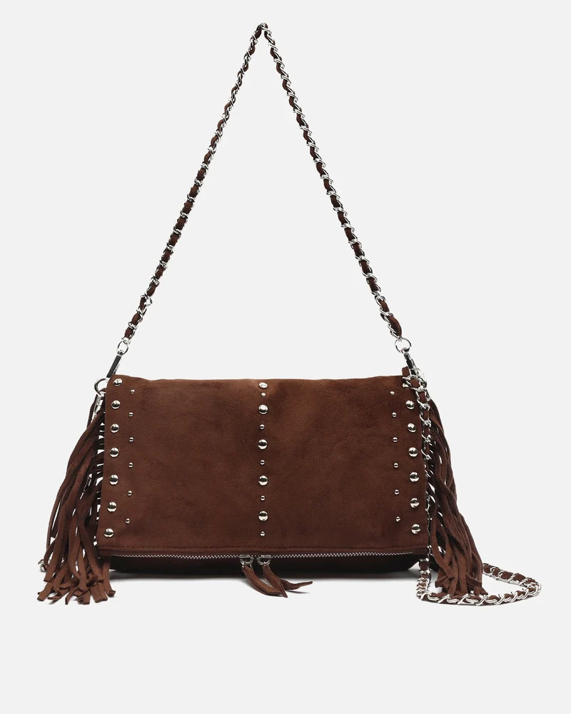 Flequichu bolso de hombro efecto ante con detalles metálicos y flecos