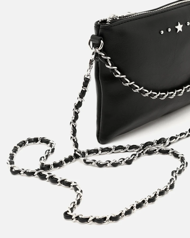 Nescofi bolso bandolera de fiesta pequeño con doble cadena extraíble y detalles metálicos