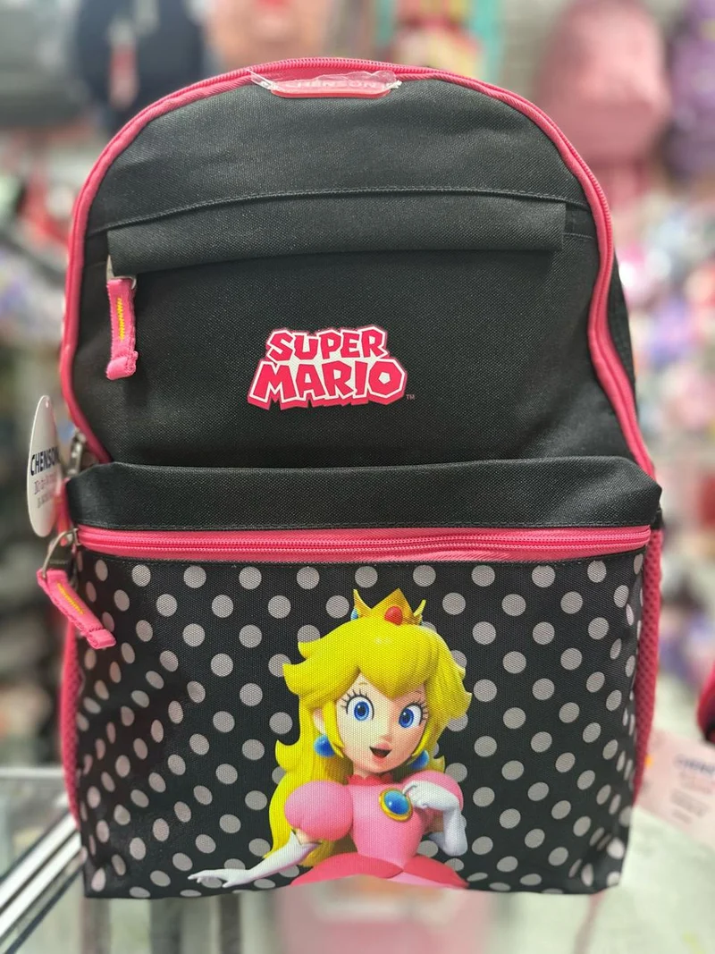 Mochila primaria peach puntos negro Chenson