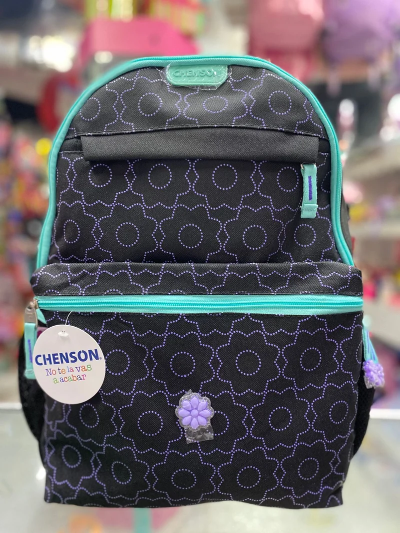Mochila primaria flores negra chenson