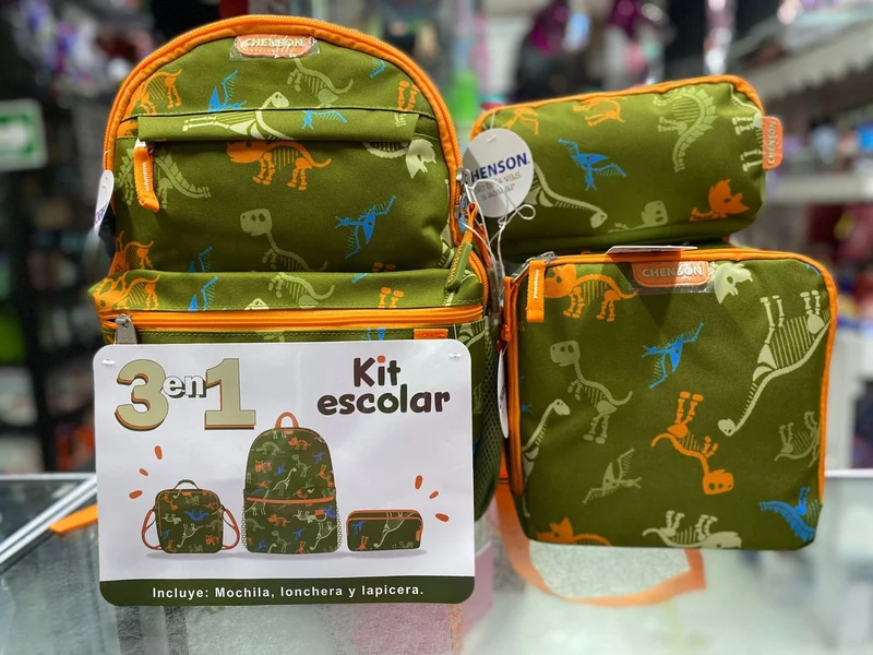 Kit escolar primaria 3 en 1 dinosaurio Chenson