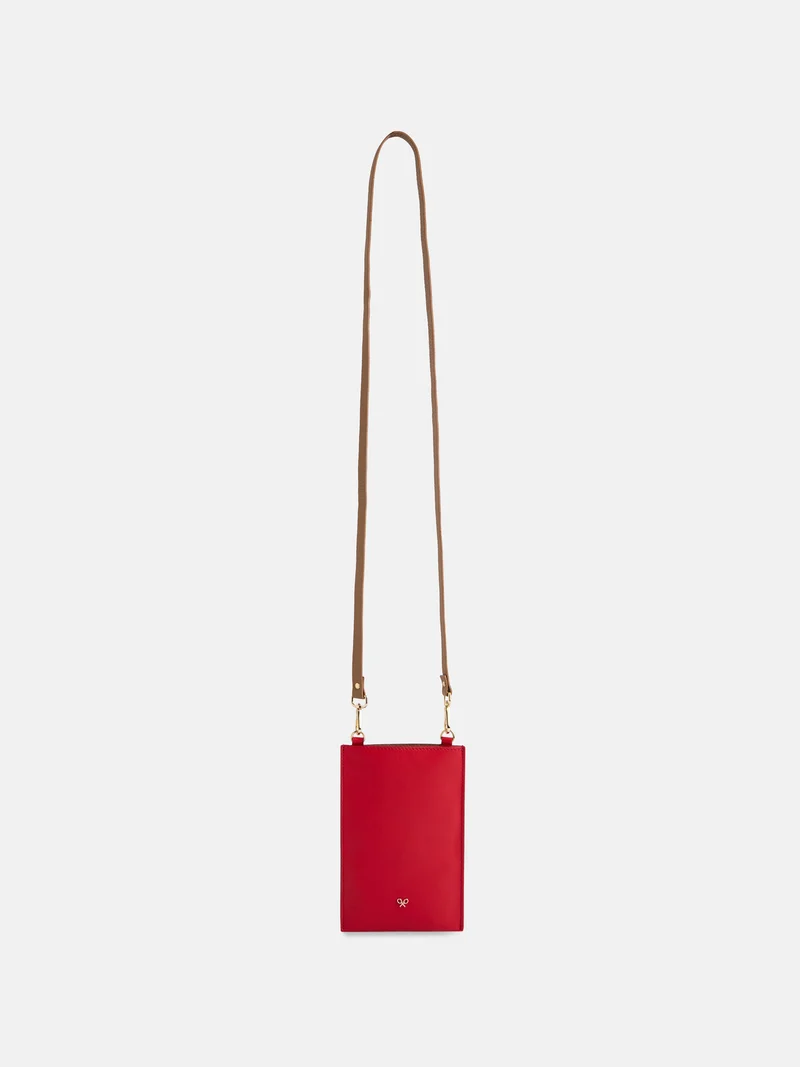 Portamovil piel bolsillo rojo y marron