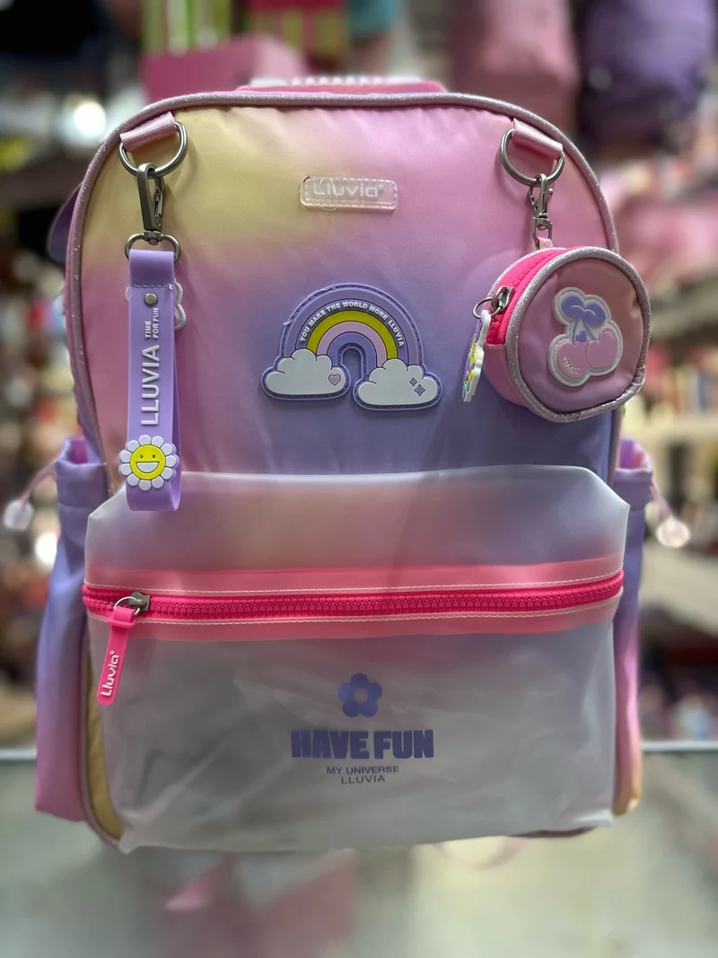 Mochila primaria arcoiris tornasol lluvia