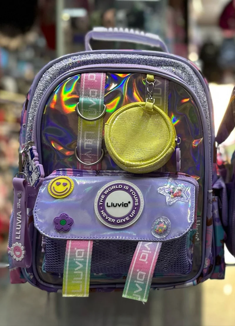 Mochila kinder stickers tornasol Lila lluvia