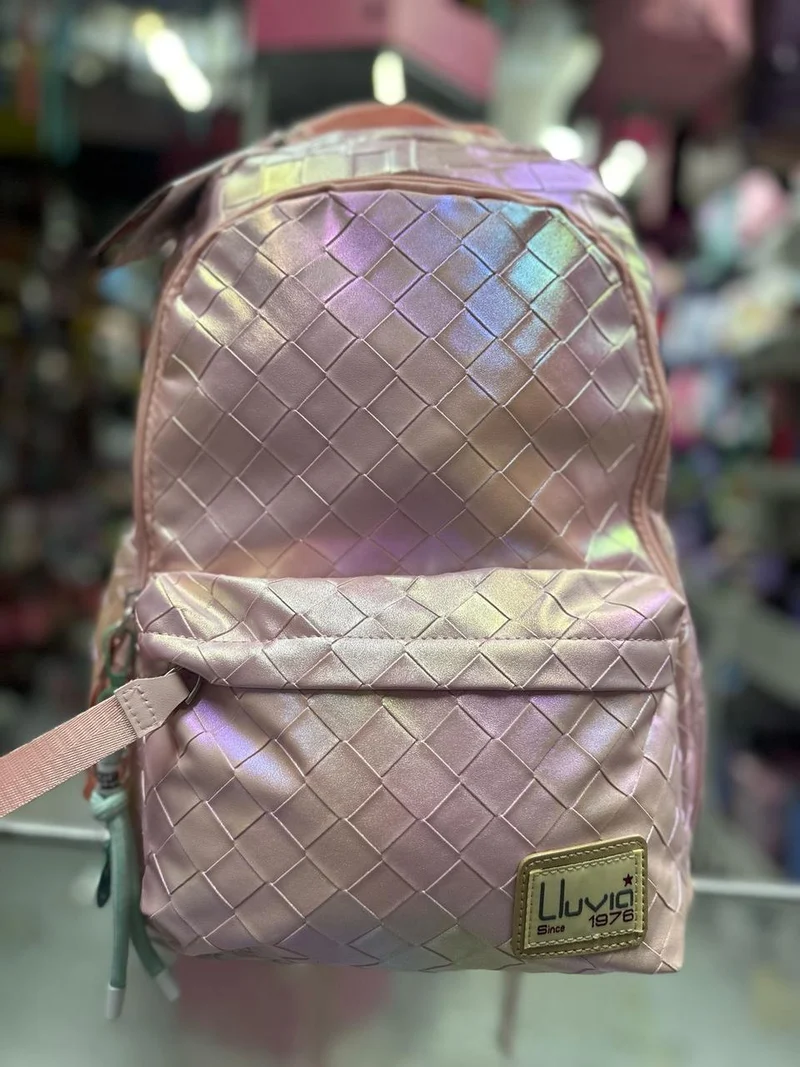 Mochila primaria rombos tornasol rosa lluvia