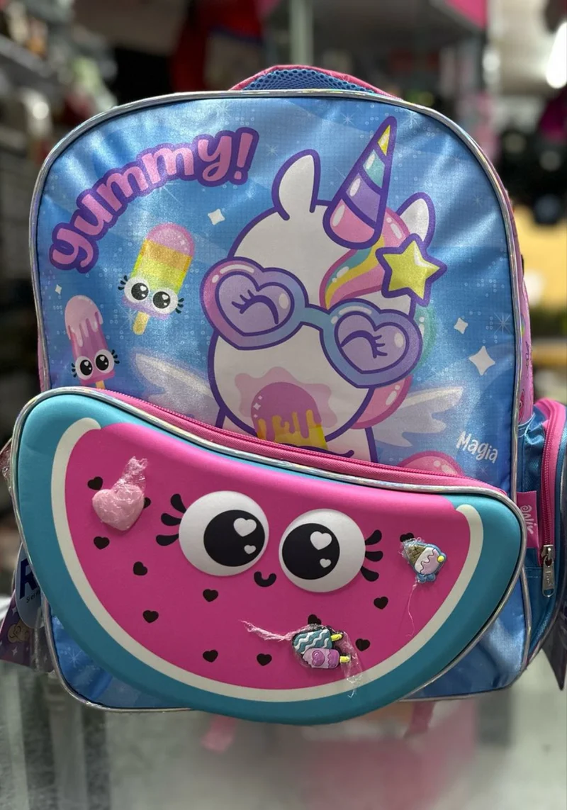 Mochila primaria unicornio onix sandía Ruz