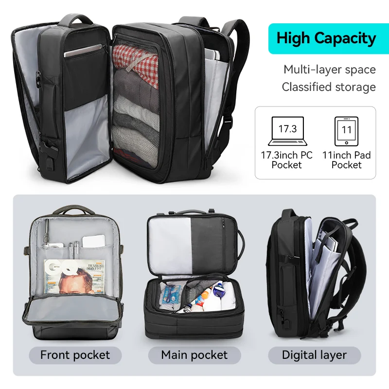 AVIADOR EXPANDIBLE: Mochila de negocios de gran capacidad con USB