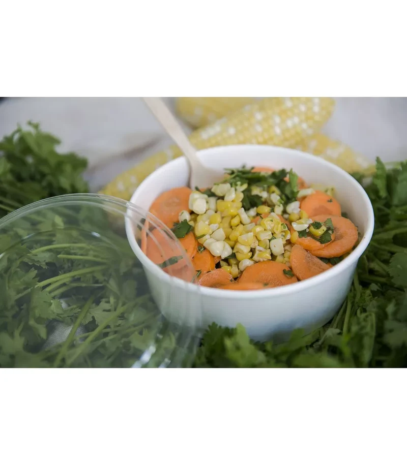 Ensaladera Blanca Cartón 1300 ml + Tapa rPET Antivaho (200 unid/caja) (exclusivo online)