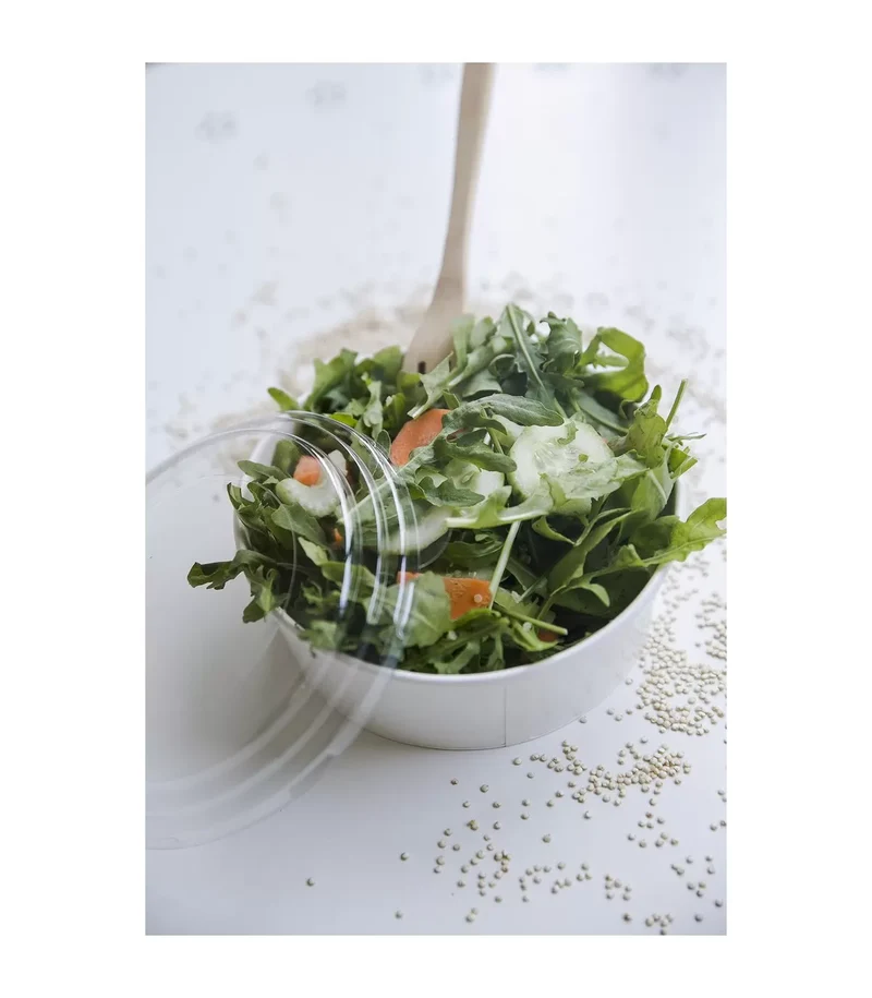 Ensaladera Blanca Cartón 750 ml + Tapa rPET Antivaho (200 unid/caja) (exclusivo online)