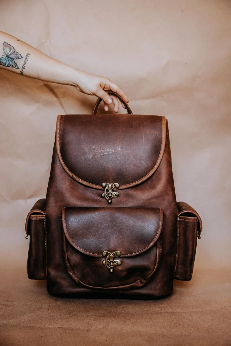 Mochila Ramón de Cuero Genuino Hecho a Mano - Jiménez Piel # 3046