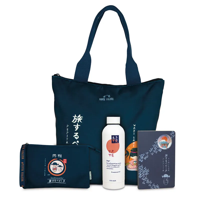 Pack regalo Takayama Organizador Triple, Tote bag, Botella Térmica y Cuaderno con ventana Japón