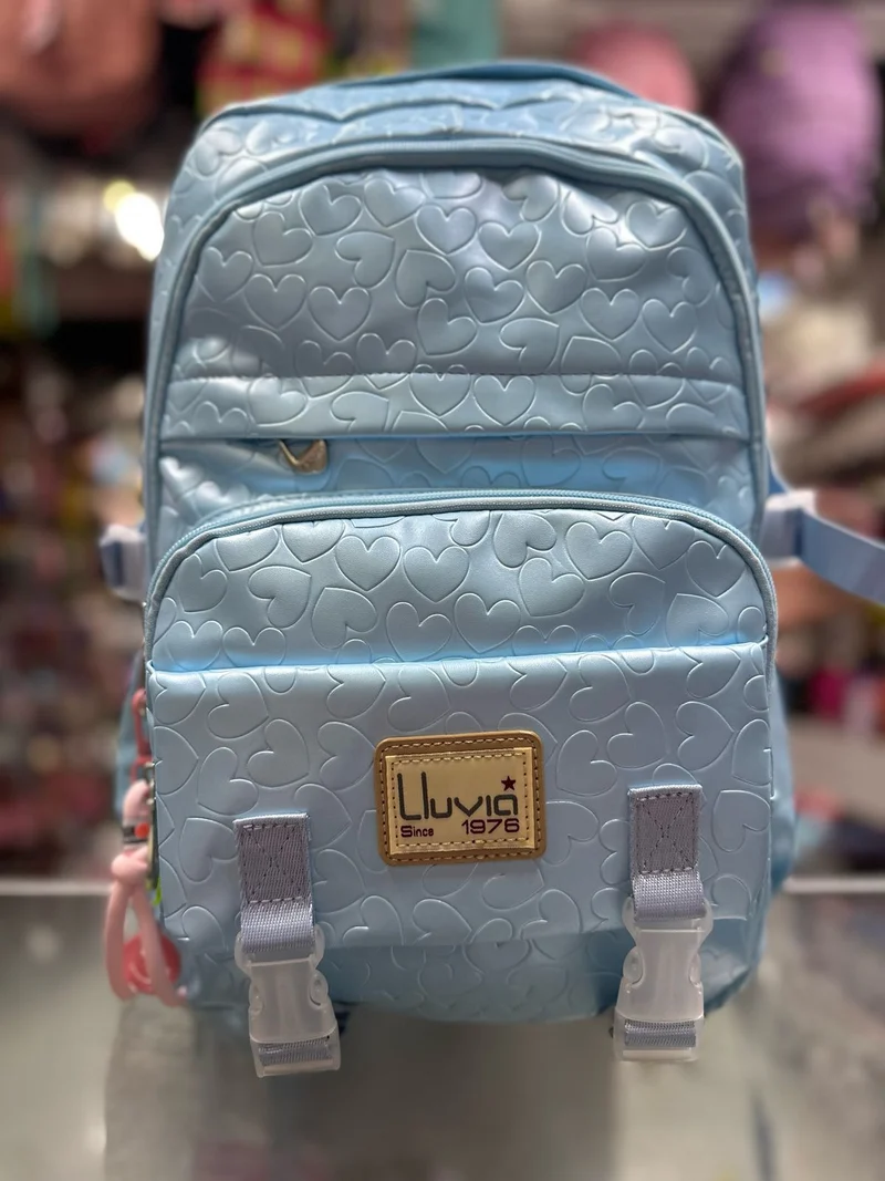 Mochila juvenil textura corazones azul lluvia