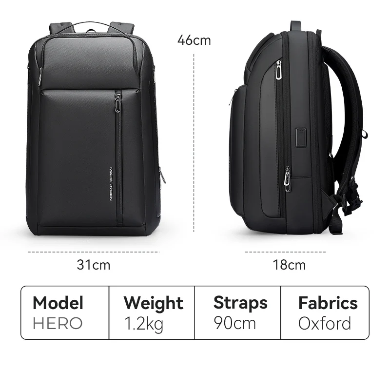 HERO: Mochila expandible para portátil de 15.6" para viajes de negocios.