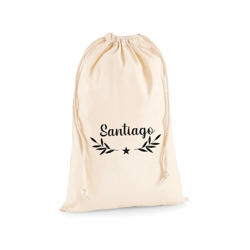 Saco de Navidad de algodón personalizado con nombre diseño eucalipto