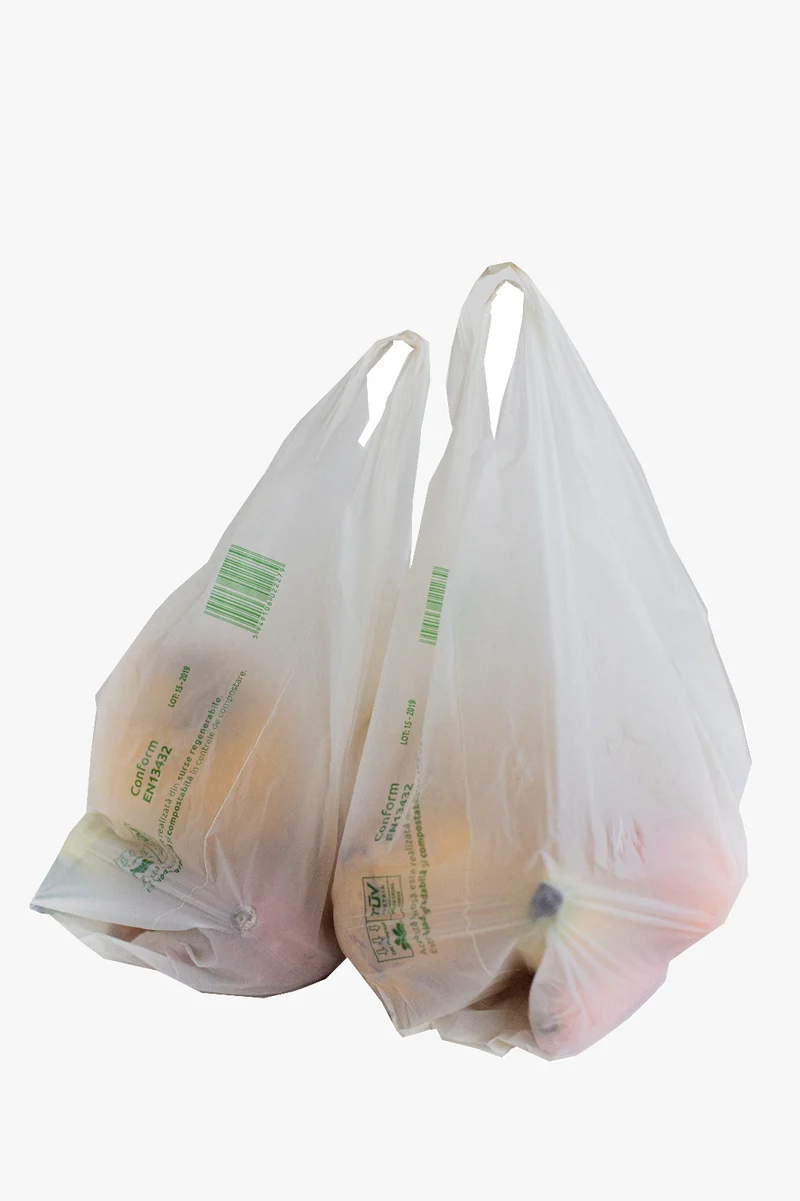Bolsa Camiseta Compostable 55x28x20cm (alto x ancho x fuelle), 100 unid/rollo