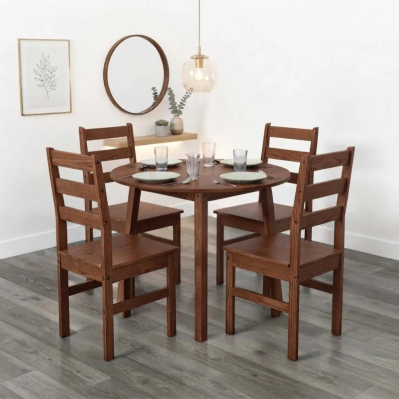 Tokoa Juego de Comedor Redondo 4 Sillas Madera Castaño (CO-4016)