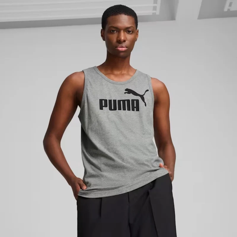Puma Camiseta Deportiva sin Mangas Essentials Logo Tank Gris/Negro, para Hombre
