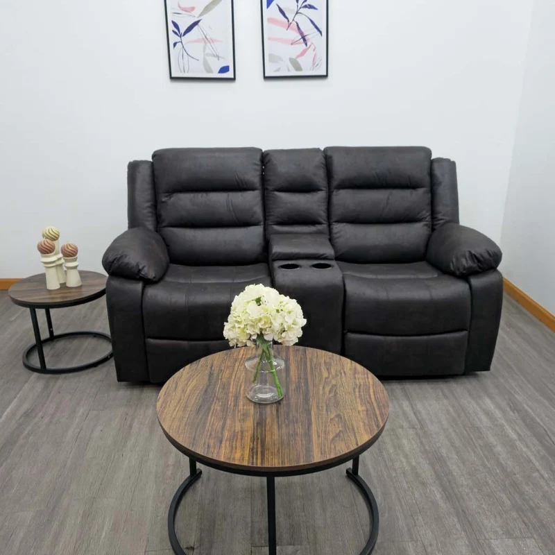 Tokoa Sofá Doble con Consola Reclinable Microcuero 185x101x73cm (SA-4370)
