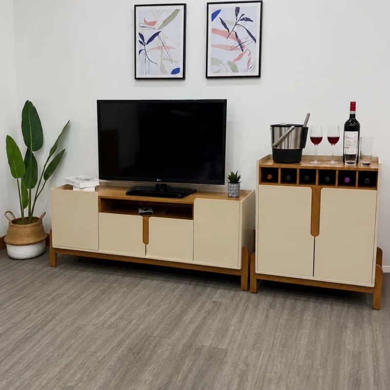 Tokoa Mesa Auxiliar con 2 Puertas y Vineras 73cm Off White (50522344)
