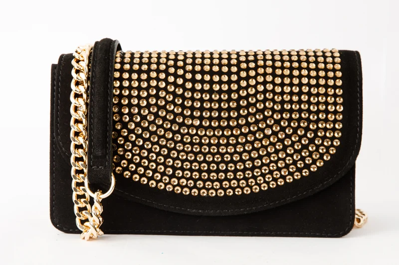 The Ailano Black and Gold Leather Glitter Handbag