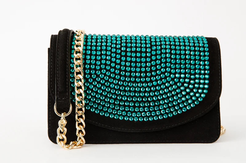 The Ailano Black and Green Leather Glitter Handbag
