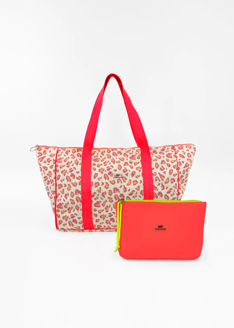 Pack Jaipur Bolso de Viaje Mediano + Bolso de Mano Neopreno Coral Flúor