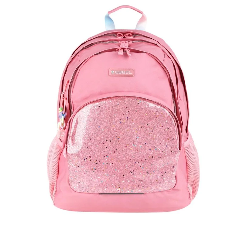 Mochila Escolar Gabol Glam Rosa con Glitter 3 Compartimentos