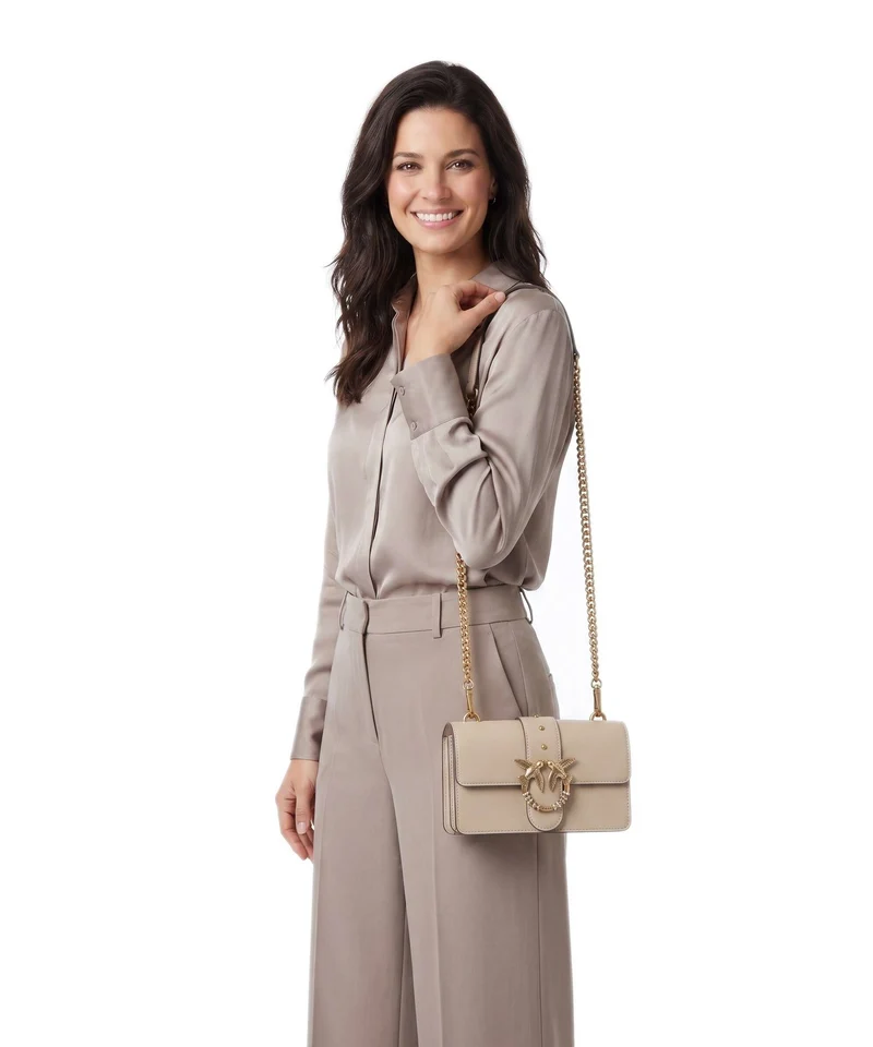 Pinko Love One Mini New Buckle Bandolera beige/grigio fumo/antique gold