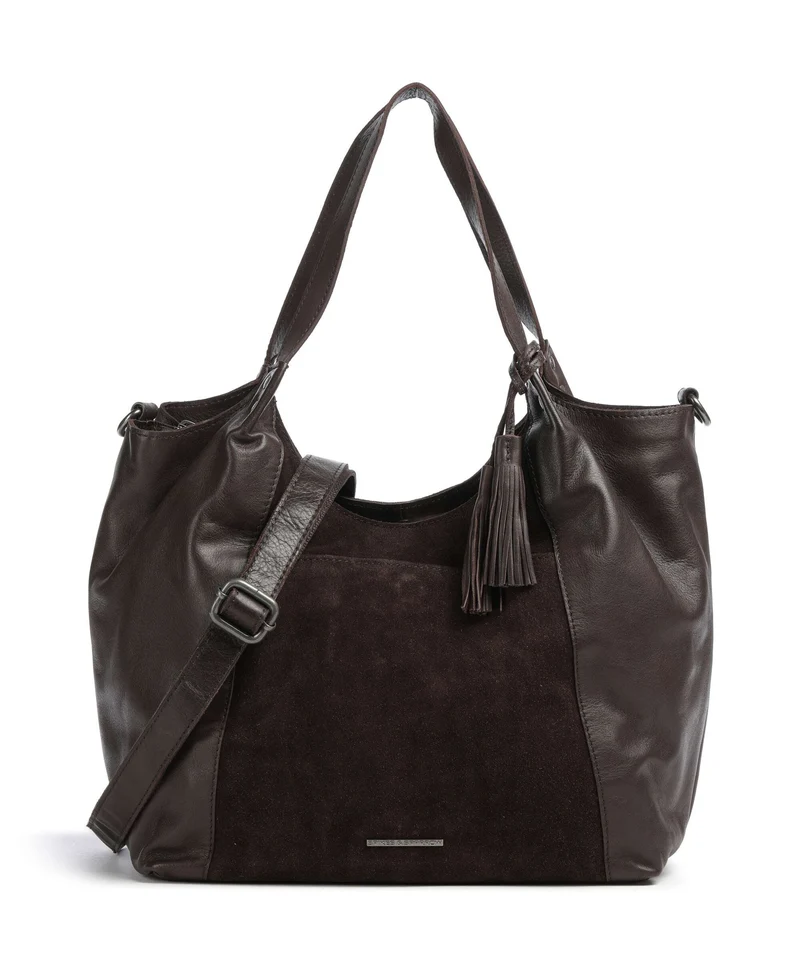 Spikes & Sparrow Suede Mix Ryana Bolsa shopping dark brown