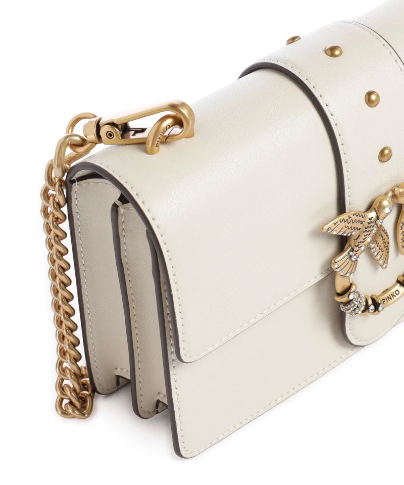 Pinko Love One Mini New Buckle Bandolera bianco seta/antique gold