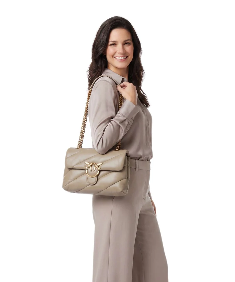 Pinko Love Puff Classic Bolso de hombro grigio talpa/antique gold