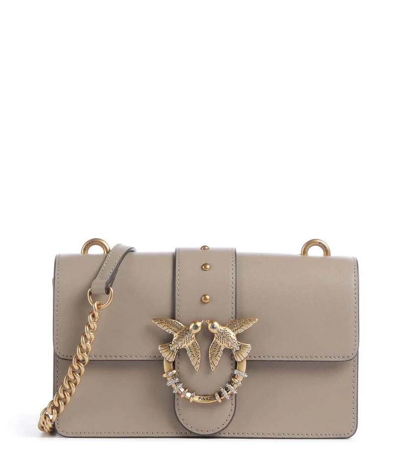 Pinko Love One Mini New Buckle Bandolera grigio talpa/antique gold